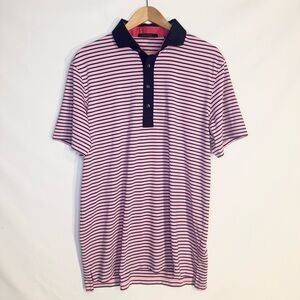 Greyson Men’s Striped Performance Short Sleeve Polo Pink & Navy Size L Golf